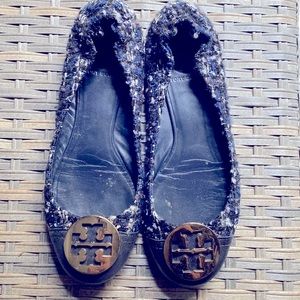 Tory Burch Navy Blue  Serena Tweed Ballet Flats 8